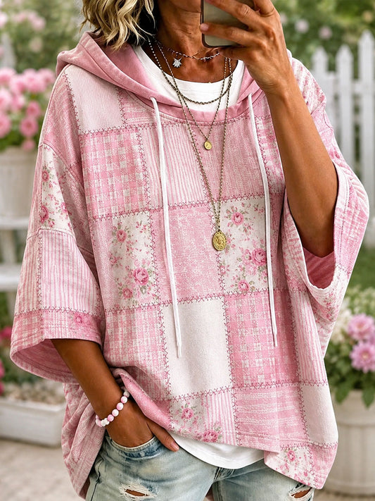 Women's Pink Patchwork Art Hoodie