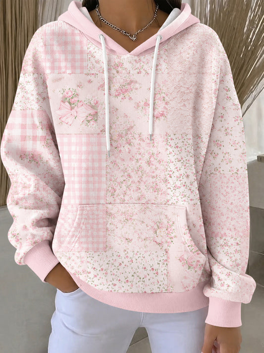 Women's Breast Cancer Pink Flowers Print Casual Hoodie