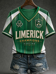 Women's Limerick Hurling Printed V-neck T-shirt