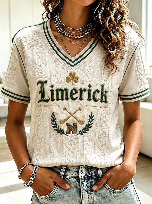 Women's Limerick Hurling Printed V-neck T-shirt