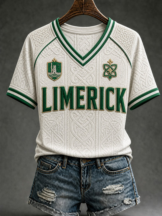 Women's Limerick Hurling Printed V-neck T-shirt