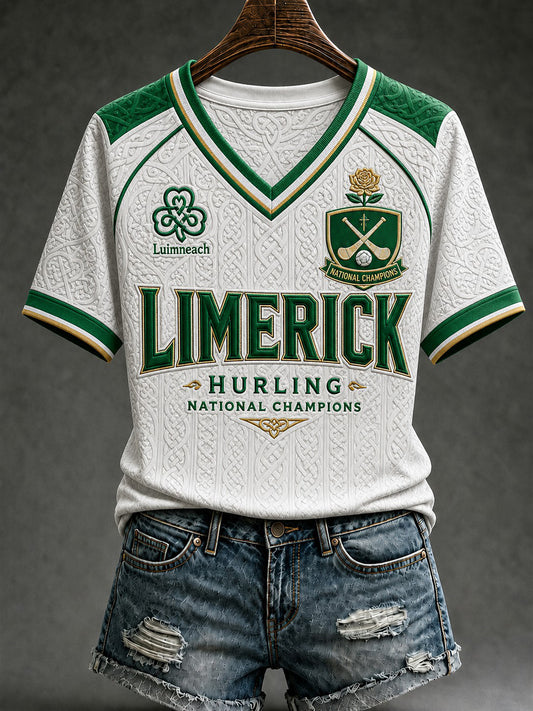 Women's Limerick Hurling Printed V-neck T-shirt