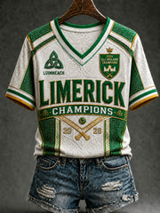 Women's Limerick Hurling Printed V-neck T-shirt