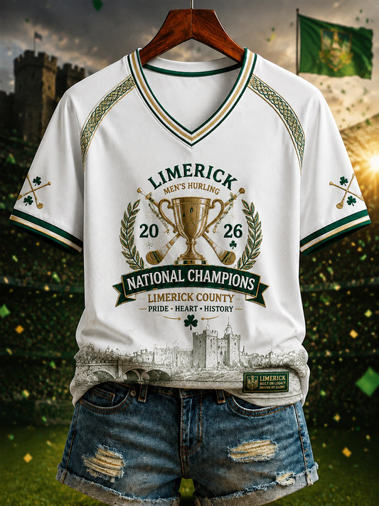 Women's Limerick Hurling Printed V-neck T-shirt