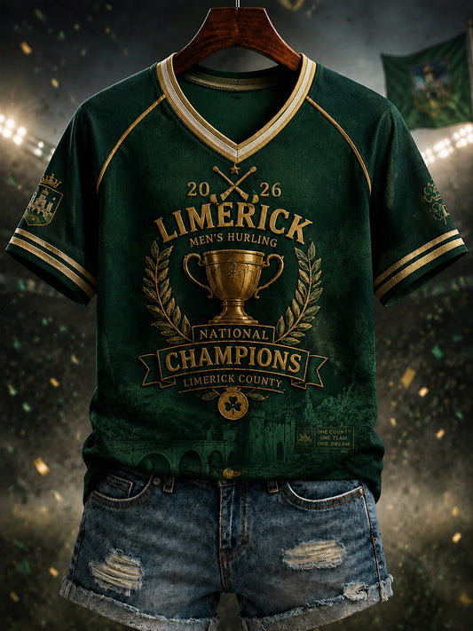Women's Limerick Hurling Printed V-neck T-shirt