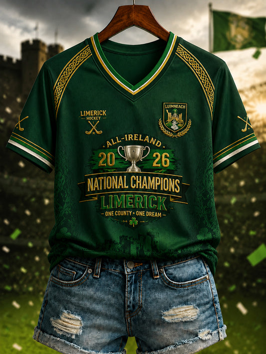 Women's Limerick Hurling Printed V-neck T-shirt