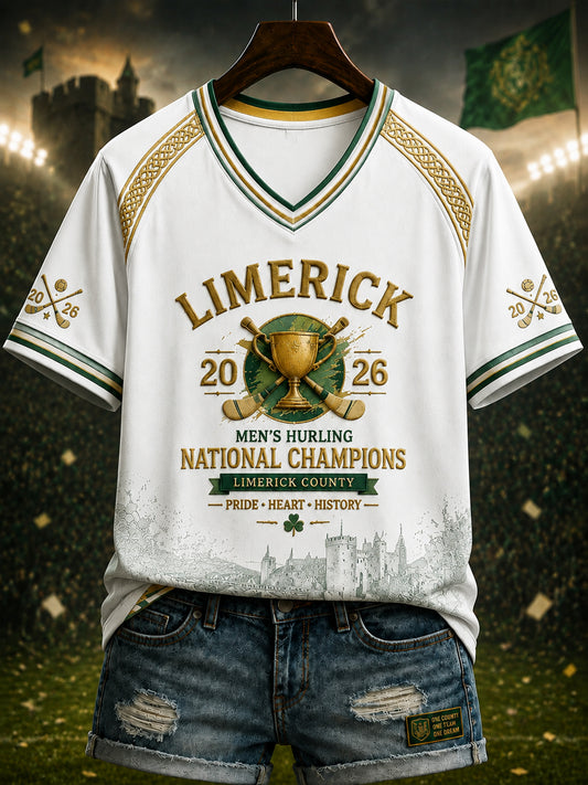 Women's Limerick Hurling Printed V-neck T-shirt