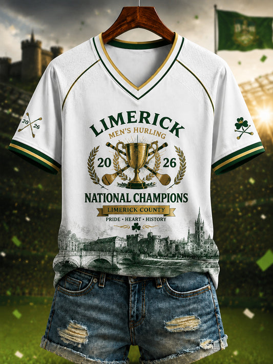 Women's Limerick Hurling Printed V-neck T-shirt