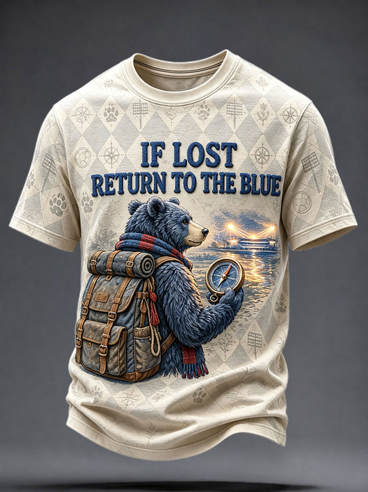 Men's Glasgow Football Lover Blue Bear Art Printed T-shirt