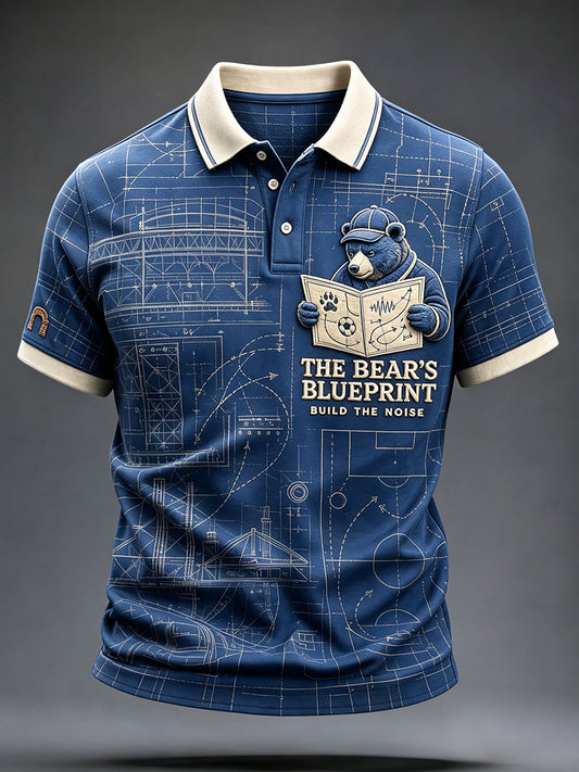 Men's Glasgow Football Lover Blue Bear Art Printed Casual Tops