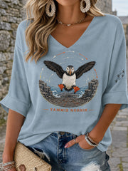 Women's Scotland Orkney Island Art Printed Linen T-shirt