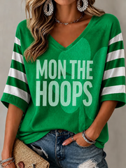 Women's Celtic Football Printed Mid-length Sleeves V-Neck T-Shirt