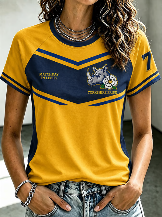 Women's UK rugby lover rhino Printed round neck short sleeve T-shirt