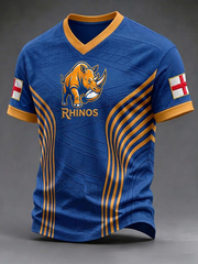 Men's UK rugby lover rhino Printed V-neck T-shirt