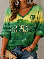 Women's football Lover Celtic Printed Mid-length Sleeves V-Neck T-Shirt