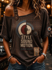 Women's Mods Culture UK Music Lover Printed Off-the-Shoulder Short-Sleeve T-Shirt