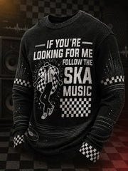 Men's Ska Revival Style Printed Waffle Long Sleeve T-Shirt