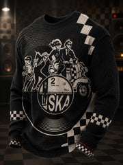 Men's Ska Revival Style Printed Waffle Long Sleeve T-Shirt