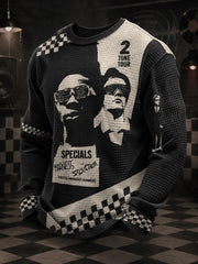 Men's Ska Revival Style Printed Waffle Long Sleeve T-Shirt