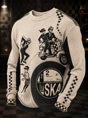 Men's Ska Revival Style Printed Waffle Long Sleeve T-Shirt