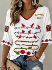 Women's Remembrance Day Mid-length Sleeves V-Neck T-Shirt