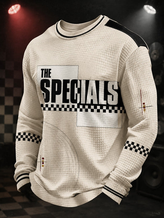 Men's Ska Revival Style Printed Waffle Long Sleeve T-Shirt