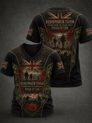 Men's REMEMBER THEM GENERATION TO GENERATION PASS IT ON LEST WE FORGET V-neck T-shirt