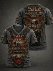 Men's REMEMBER THEM GENERATION TO GENERATION PASS IT ON LEST WE FORGET V-neck T-shirt