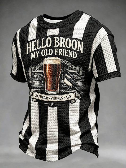 Men's Football Fan Print Waffle Short Sleeve T-shirt