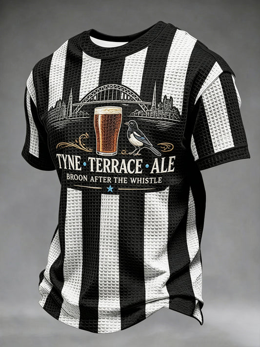 Men's Football Fan Print Waffle Short Sleeve T-shirt