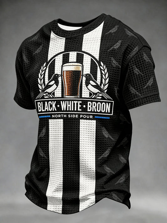 Men's Football Fan Print Waffle Short Sleeve T-shirt