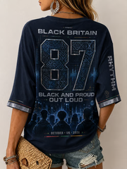 Women's British Black History Month Print Mid-length Sleeves V-Neck T-Shirt
