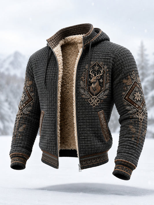 Men’s Nordic Reindeer Heritage Plush Zipper Hooded Coat