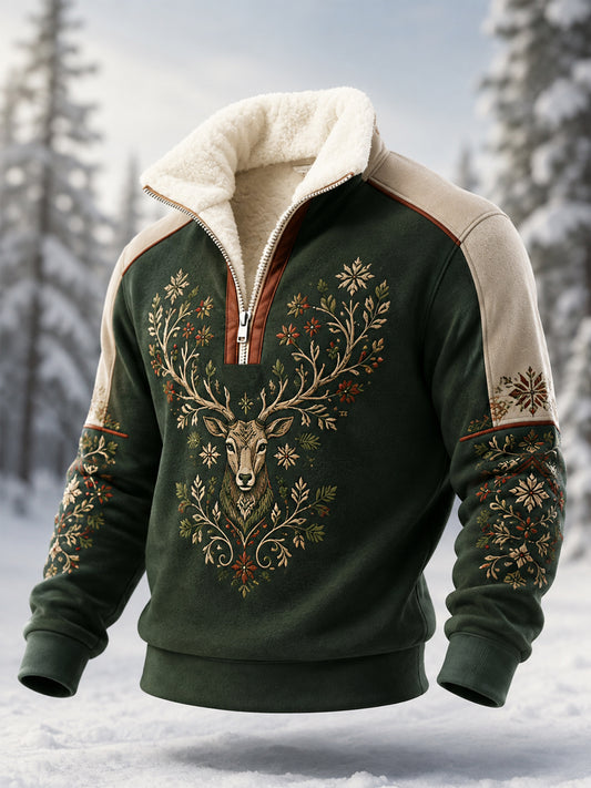 Men’s Nordic Reindeer Heritage Plush Zipper Pullover