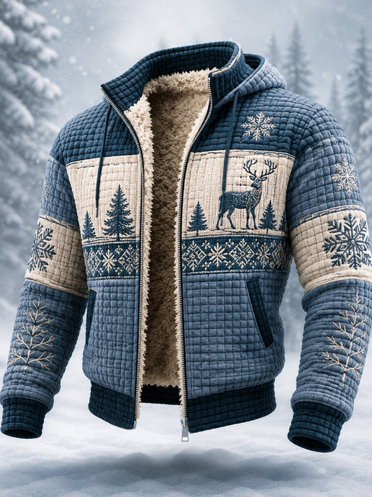 Men’s Nordic Reindeer Heritage Plush Zipper Hooded Coat