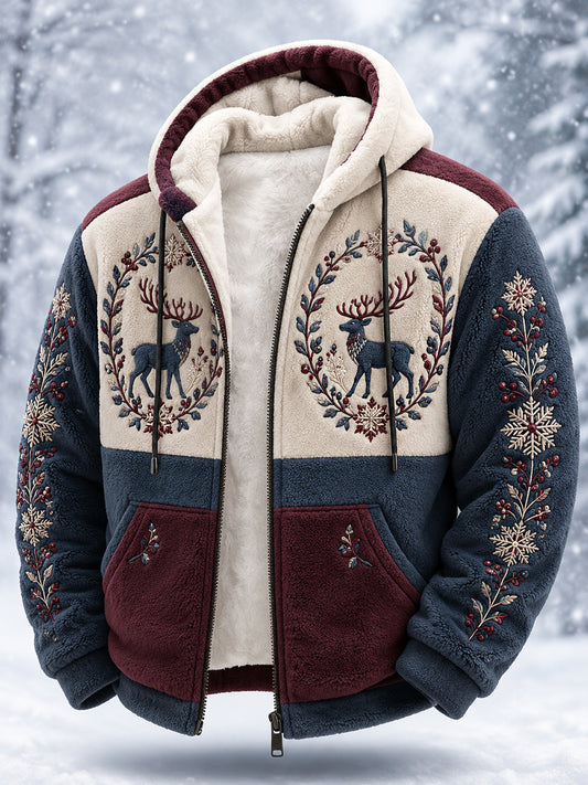 Men’s Nordic Reindeer Heritage Plush Zipper Hooded Coat