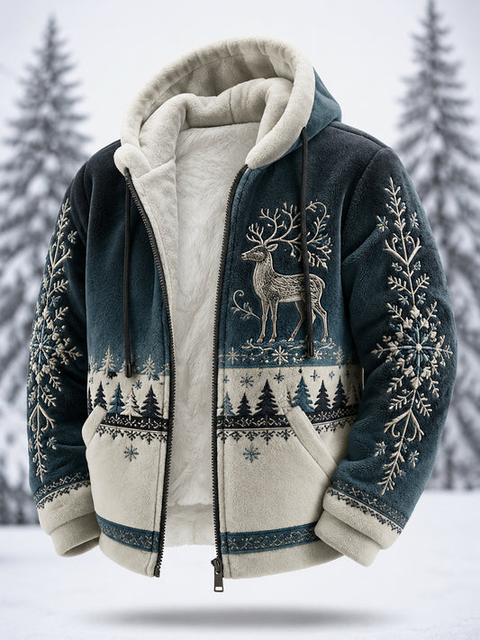 Men’s Nordic Reindeer Heritage Plush Zipper Hooded Coat