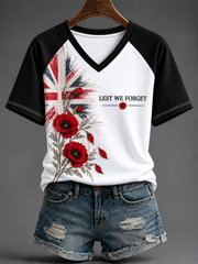 Women's Remembrance Day V-neck Off-shoulder Short-sleeved T-shirt