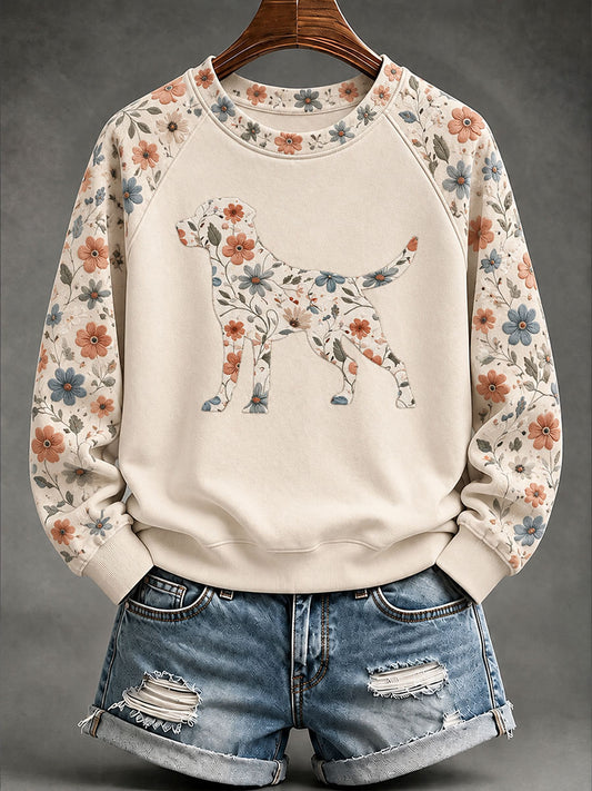 Women's Labrador Retriever Floral Print Casual Raglan Sleeve Sweatshirt