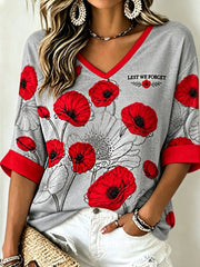 Women's Remembrance Day Lest We Forget Mid-length Sleeves V-Neck T-Shirt