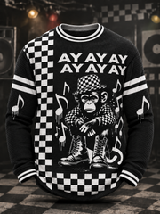 Men's Ska Revival Style Printed Waffle Sweatshirt
