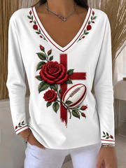 Women's England Rugby Lover Printed V-Neck T-Shirt