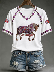 Women's Lest We Forget The Warhorse Print V-neck T-shirt