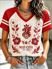 Women's Gift For Soccer Fans Liverpool Print V-neck off-shoulder short-sleeved T-shirt
