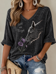 Women's Remembering The Animals Of War Mid-length Sleeves V-Neck T-Shirt