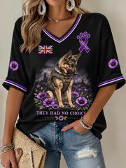 Women's Remembering The Animals Of War Mid-length Sleeves V-Neck T-Shirt