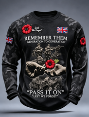 Men's Remembrance Day Lest We Forget Waffle Long Sleeve T-Shirt