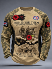 Men's Remembrance Day Lest We Forget Waffle Long Sleeve T-Shirt