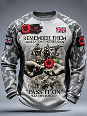 Men's Remembrance Day Lest We Forget Waffle Long Sleeve T-Shirt