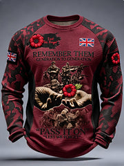Men's Remembrance Day Lest We Forget Waffle Long Sleeve T-Shirt